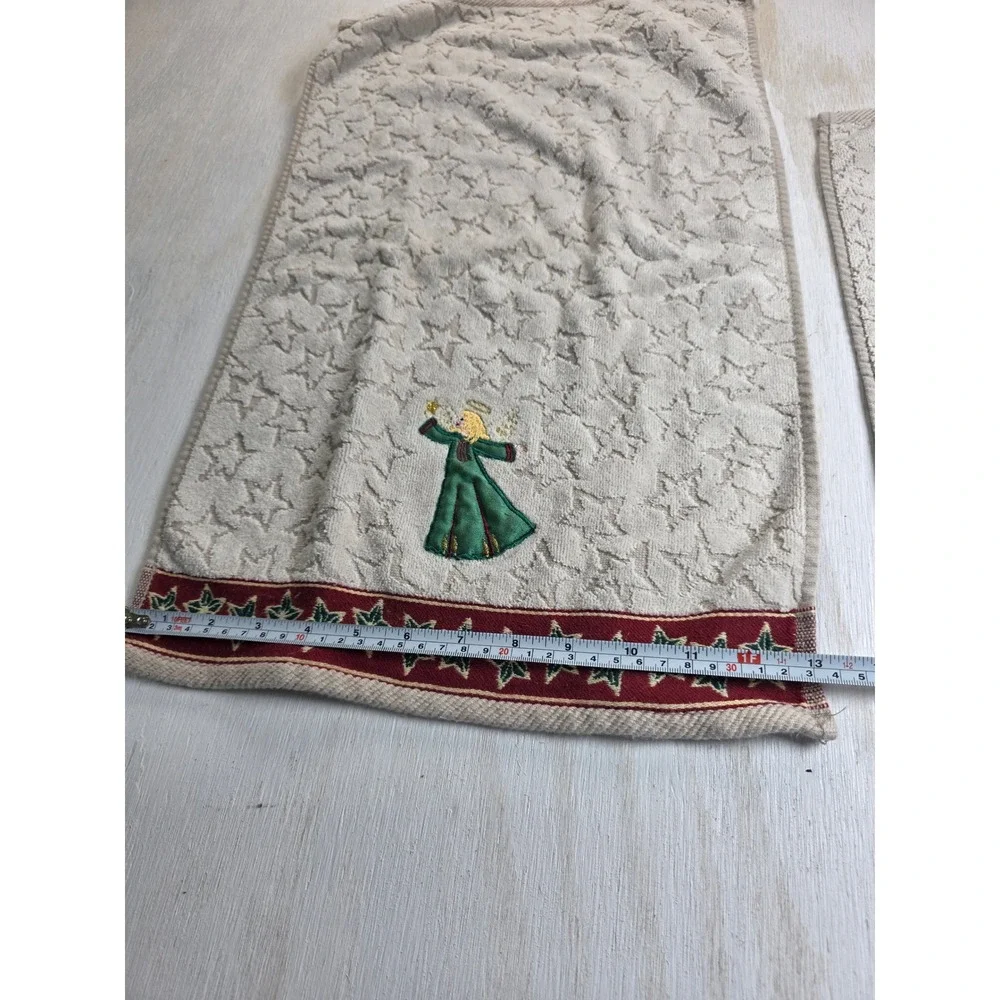 Franco Christmas Angel Hand Towel Washcloth Set Cotton Cream Holiday Cottagecore